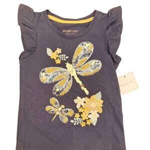 SHABBY CHIC Girls Size 4 Sequin Top T-Shirt Dragonfly Sparkle Ruffle Boho Summer
